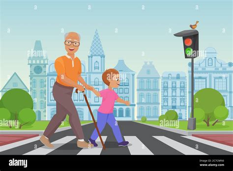 Helping Old Person Street Stock Vector Images Alamy