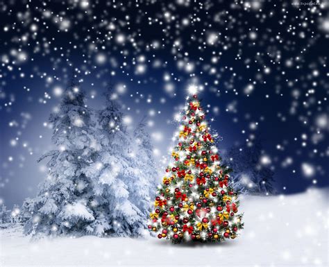 Zima Choinka Nieg Christmas Tree Holiday Decor Holiday