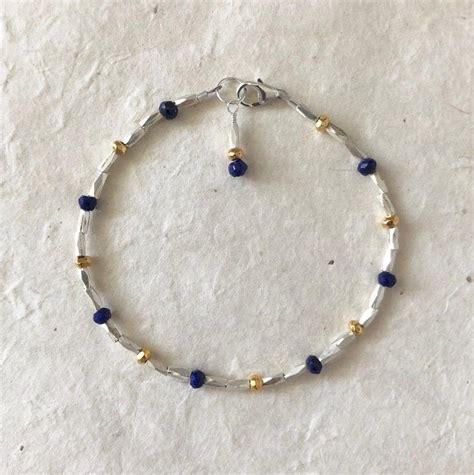 Lapis Lazuli Karen Hill Tribe Thai Gold And Silver Beaded Bracelet 7 Inches Is Average Size