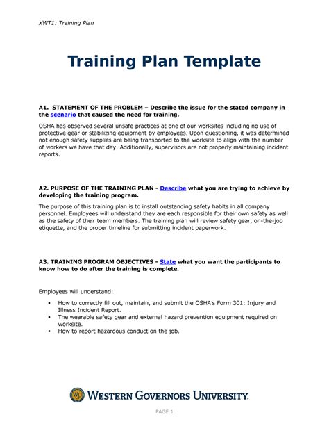 C235 Task 1 Template Revised Xwt1 Training Plan Training Plan