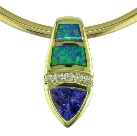 14k Gold Tanzanite And Australian Opal Pendant With Diamonds Dallas