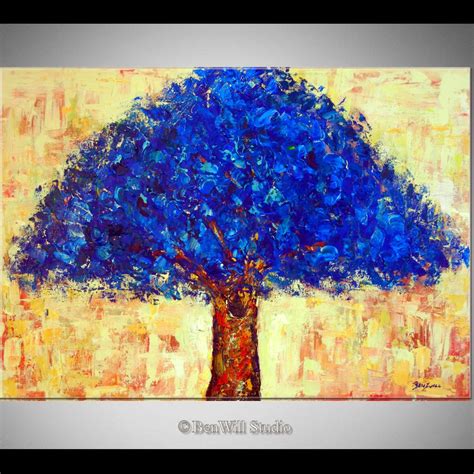 Tree Oil Painting Original Artwork Blue Tree Art Made To Order Ready To