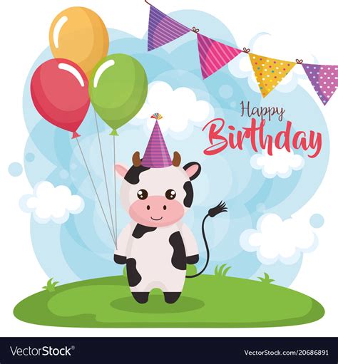 Happy Birthday Card With Cow Royalty Free Vector Image