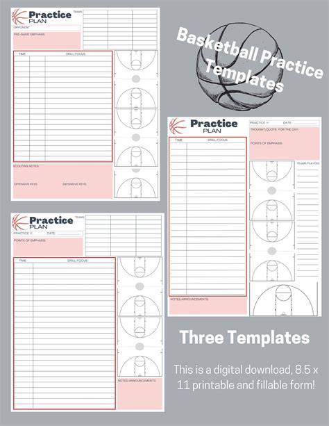 Basketball Practice Plan Templates 3 Digital Download Red Etsy