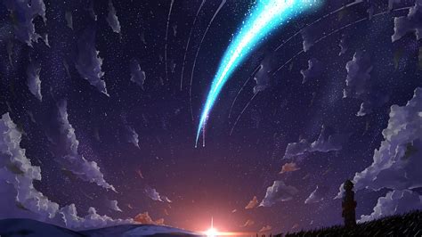 Your Name Sunrise Sky Comet Clouds Stars Anime Scenery Wallpaper