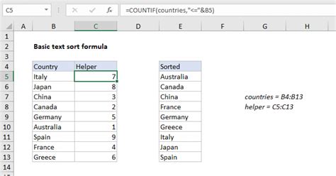 Basic Text Sort Formula Excel Formula Exceljet
