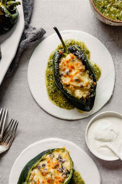 Baked Poblano Chiles Rellenos With Roasted Salsa Verde Recipe In 2020