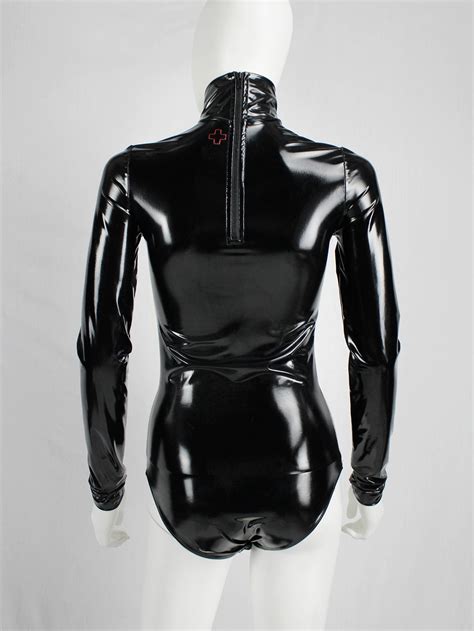 Af Vandevorst Black Latex Bodysuit With Turtleneck And Long Sleeves