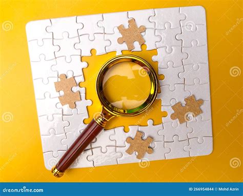 Magnifying Glass Searching Missing Puzzle Stock Photo Image Of