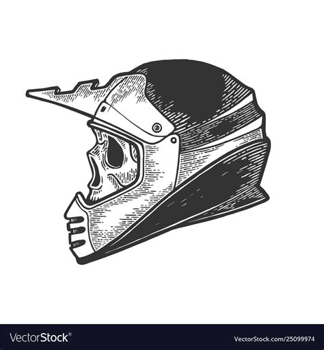 Skull In Motorcycle Helmet Sketch Engraving Vector Image