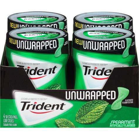 Trident Sugar Free Unwrapped Spearmint Chewing Gum 60 Pcs 4 Ct