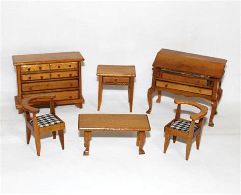 Vintage Lot Of Wooden Dollhouse Furniture 6 Piece Lot Antique Style