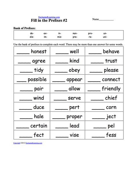 First Grade Prefixes And Suffixes List
