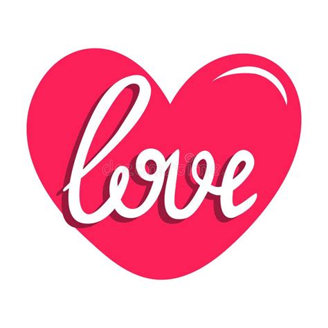 Red Heart With The Inscription Love Lettering Love Vector
