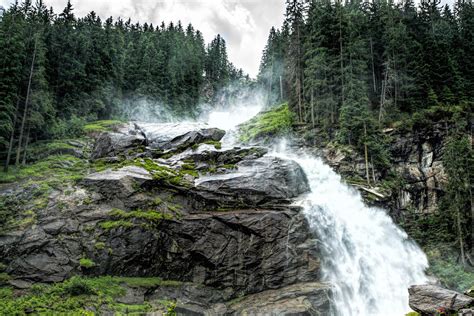 Waterfall In Pine Forest Hd Wallpaper Download