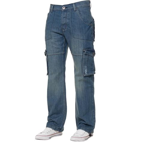 Kruze Mens Combat Jeans Cargo Denim Trousers Casual Work Pants All