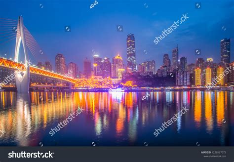 Chongqing City Night View Skyline Architectural Stock Photo 1229527075