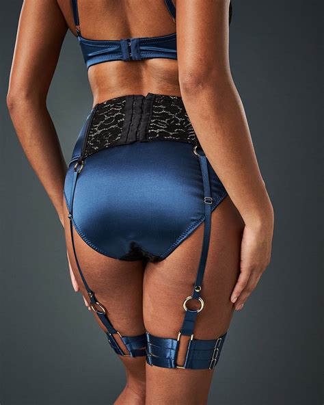 indulge navy blue silk and black lace suspender belt liviara l pinterest suspenders black