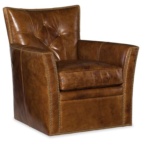 Conner Transitional Leather Swivel Club Chair With Tufted Back And
