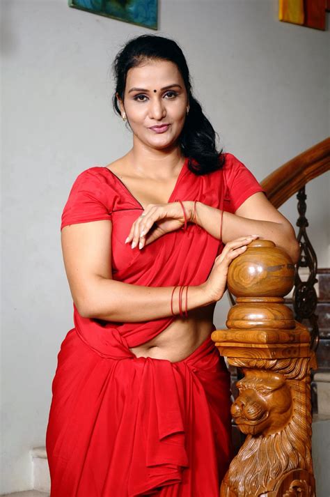 Actress Apoorva Aunty Hot Navel Stills In Red Saree Most Sexy Pics Ever ~ Actress Rare Photo Gallery