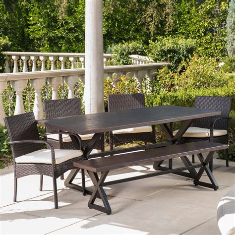 Shop for brown wicker outdoor chairs online at target. British Outdoor 6 Piece Aluminum Dining Set with Bench and ...