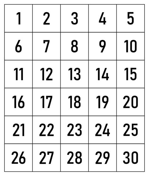 Printable Number Chart 1 30 Printable Numbers Number Grid Number Chart