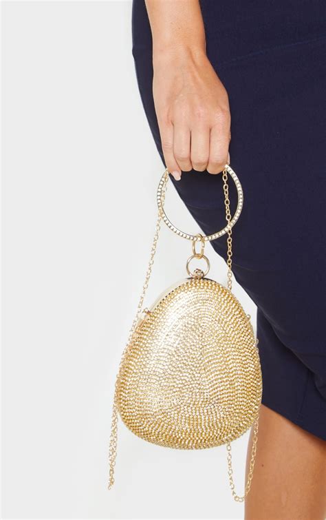 Gold Diamante Oval Bag Accessories Prettylittlething Aus