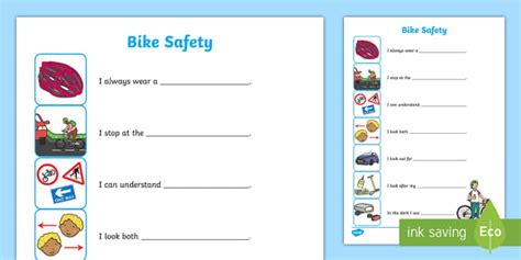Keeping Myself Safe When Cycling Safety Worksheet Twinkl