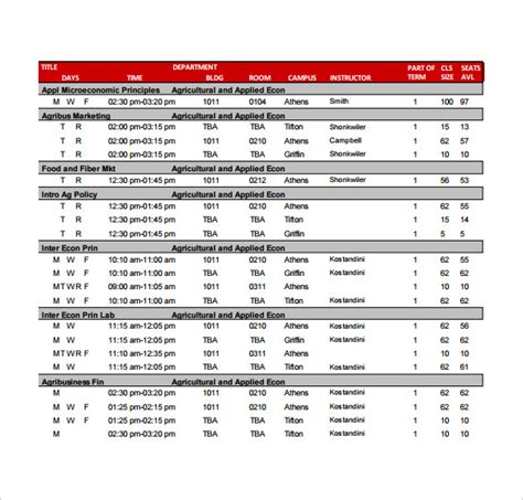 Free 8 Sample University Schedule Templates In Pdf