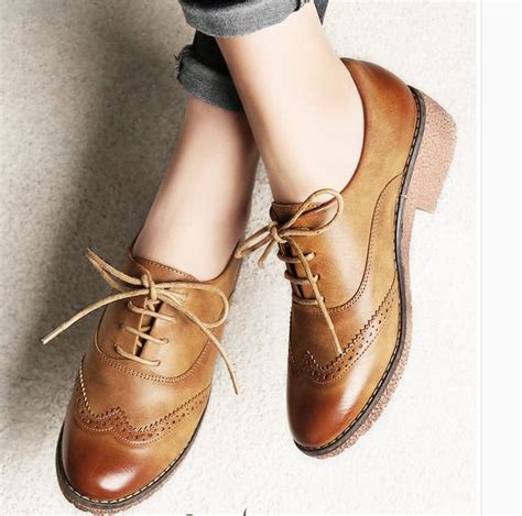 Wingtip Brogues Womens Flat Oxford Lace Up Retro College Student Shoes