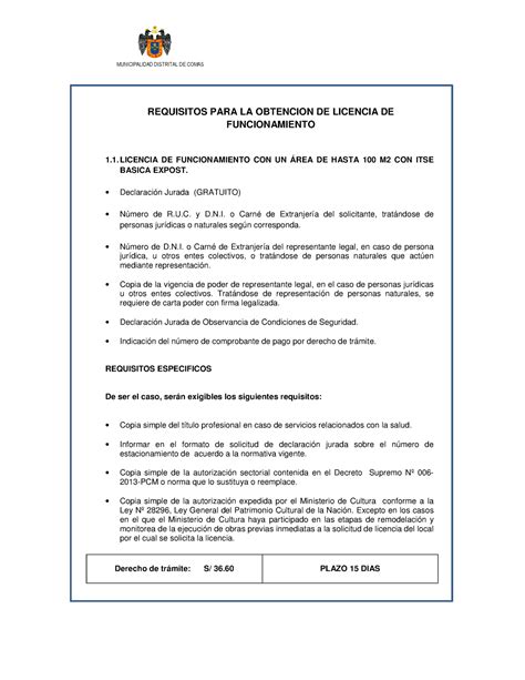 Requisitos Obtener Licencia Funcionamiento Municipalidad Distrital De Comas Requisitos Para La