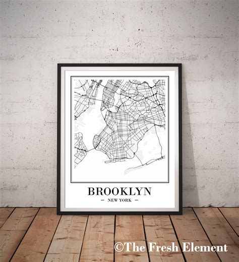 Brooklyn Map Art Printable Map Of Brooklyn Print Brooklyn Poster Brooklyn New York Wall Map Of ...