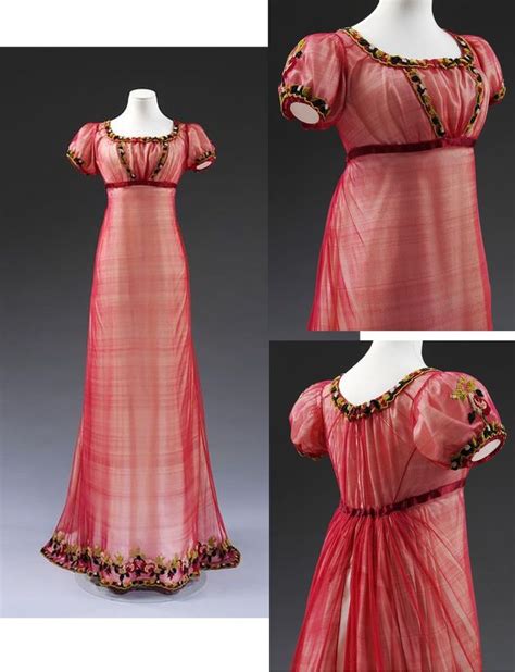 1810 Ca Evening Dress British Empire Style Short Sleeves Machine