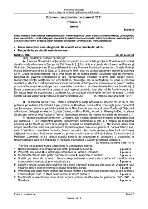 27 downloads 226 views 55kb size. Bac Istorie 2021: Testul de antrenament nr. 6 - sursa edu ...