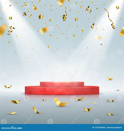 Winner Background Podium With Confetti And Spotlights Vector