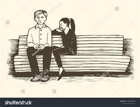 Love Quarrel Bench Park Talking Romance Stock Vector Royalty Free