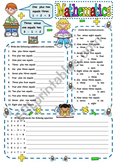 Mathematics In English 1 Esl Worksheet By Blizzard1