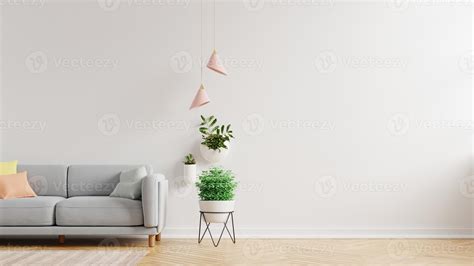 Living Room Interior Wall Mockup With White Empty Mockup Wall And Gray