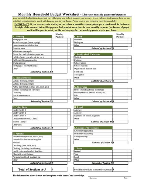 Household Budget Worksheets — Db