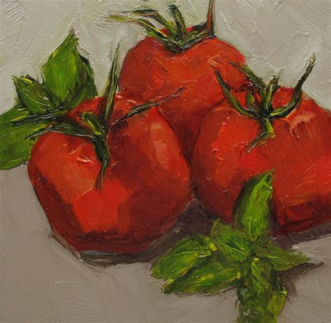 Still Life Oil Painting Art Food Foodie Culinary Fruit Vegetable Tomatoes Basil