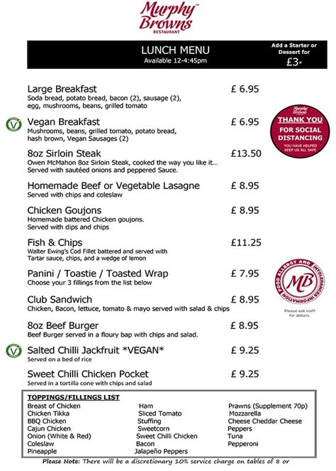 Breakfast Lunch Menu Murphy Browns Restaurant Belfast