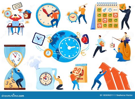 Time Management Concept Business People Deadline Set Of Cartoon