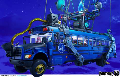 It is a modified bus that flies over the map using a balloon on top of it that had a vindertech logo on it. Mike Kime - Fortnite - Battle Bus
