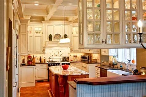 There is something elegant and beautiful about glass kitchen cabinet doors. glass doors on both sides of pennisula cabinets? | Kitchen ...