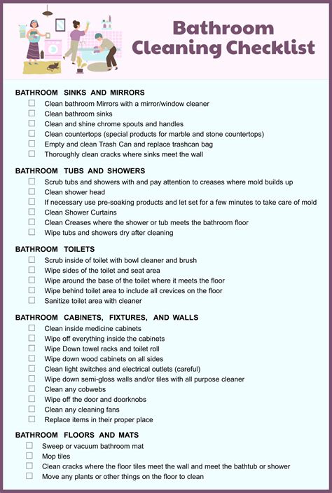 Printable Bathroom Cleaning Checklist Template Printable Templates