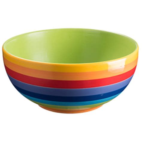 Handpainted Rainbow Stripe Ceramic Salad Bowl Natural Collection Select