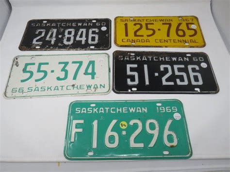 5 Sask License Plates 2 1960 1966 1967 1969 Schmalz Auctions