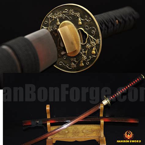 Collectibles And Art Collectibles Hand Folding Forged Samurai Sword Red