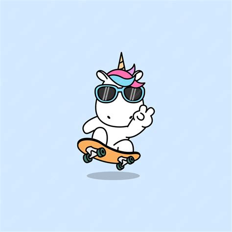 Premium Vector Cute Unicorn Playing Skateboard