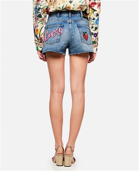 Gucci Denim Shorts With Patches In Cornflower Blue Blue Lyst